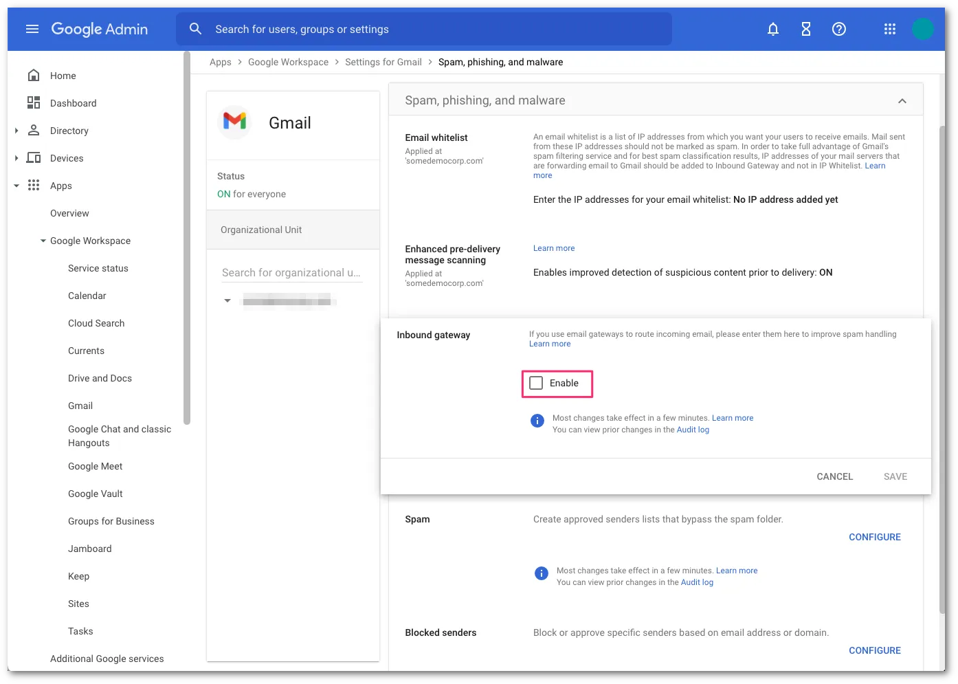 Enable inbound gateway